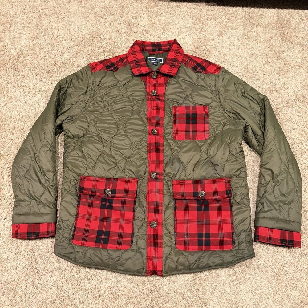 Club Room Olive Green Plaid Bomber Jacket Mens Size Large
